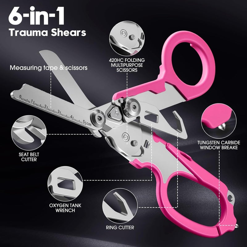 Lemasa 6 in 1 Multifunctional Combination Tool, Folding Retractable Emergency Shears, Outdoor Camping Tools, Seat Belt Cutter, Oxygen Cylinder Wrench, Complimentary Adjustable Wrench (pink) - Image 3